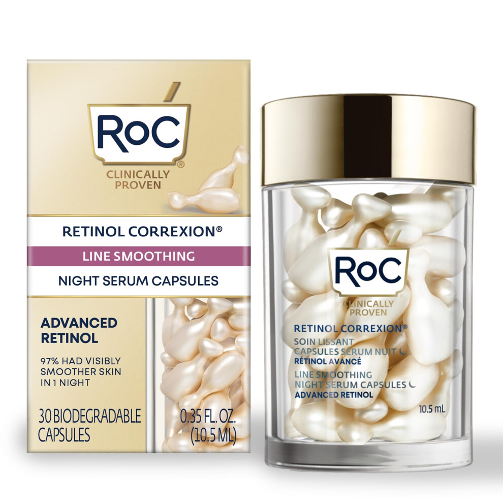 RoC - Retinol Correxion Line Smoothing Night Serum Capsules - Daily Anti-Wrinkle & Anti-Aging Treatment - Visibly Reduces Fine Lines & Wrinkles -