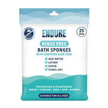 Endure Rinse Free bath shower Sponge Wipes - Body Wash Wipes for Bathing - Perfect for Camping, Festivals, gym and Travel - Dry sponge wipes with