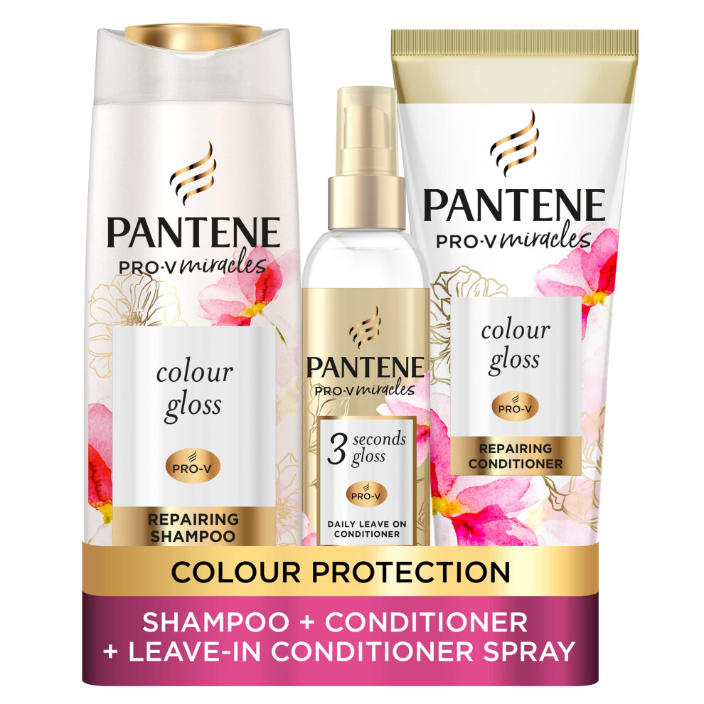 Pantene Colour Shampoo And Conditioner Set + Leave-In Conditioner Spray With Biotin And Niacinamide, Transform Damaged Coloured Hair From Dull To