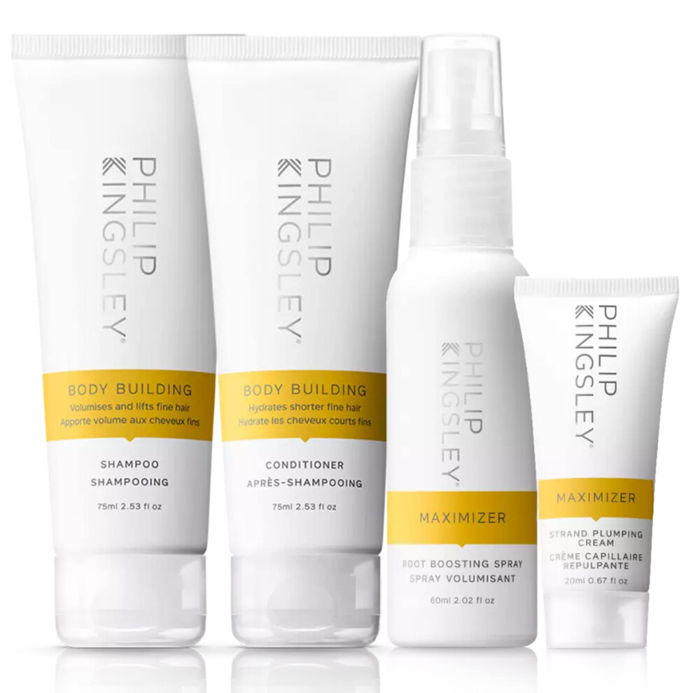Philip Kingsley | Body-Building Volumizing Collection | Includes Shampoo, Conditioner, Root Boosting Volumizer Spray and Hair Plumping Volume Cream |