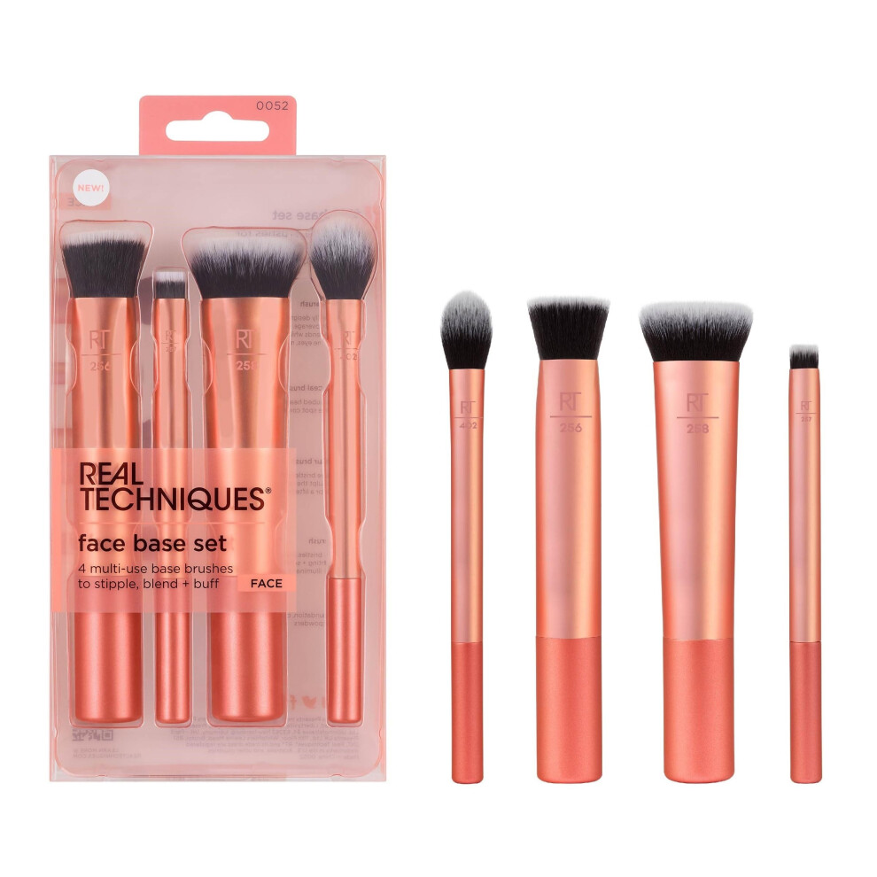 Real Techniques Face Base Makeup Brush Kit, For Concealer, Foundation, & Contour, Works With Liquid, Cream & Powder Products, Staples For Blending &