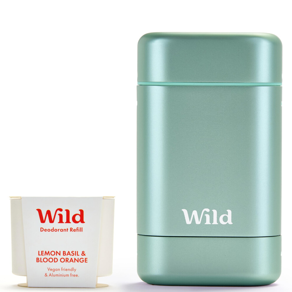 Wild - Natural Refillable Deodorant Starter Kit with Aqua Case and Lemon Basil & Blood Orange Scented Refill (40g) - Aluminium Free - Long Lasting