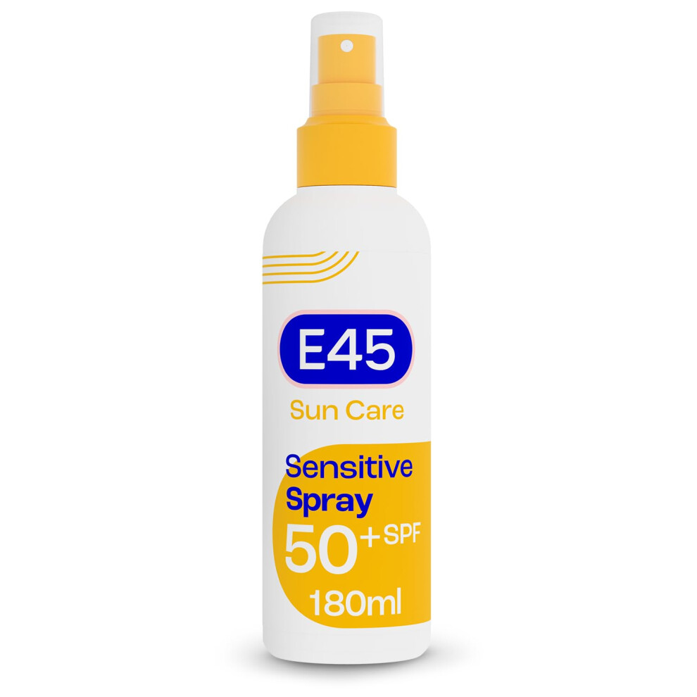 E45 Sun Body Cream Spray for Sensitive Skin. Hydrating Sun Spray with very high UVA and UVB protection and SPF 50+. Instantly Moisturising for Dry