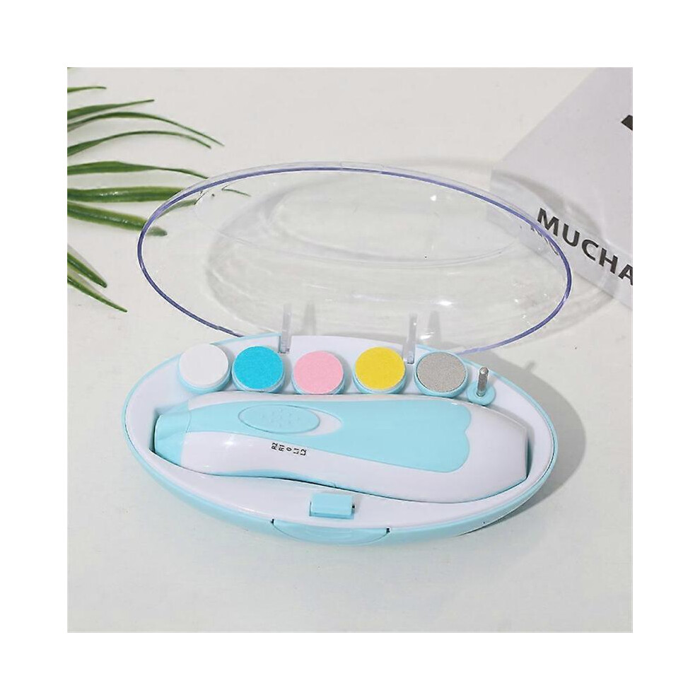 (blue) Electric Baby Nail Trimmer Infant Newborn Safe Grinder Clipper Tools Set~