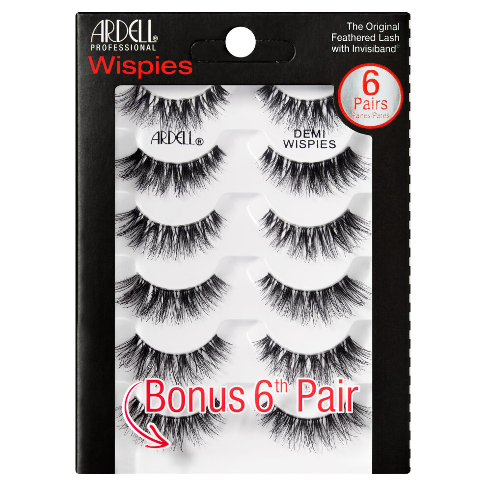 Ardell False Eyelashes Demi Wispies | 6-Pair Multipack | Natural-Looking Wispy Effect | Medium Volume & Length | Comfortable Invisiband |