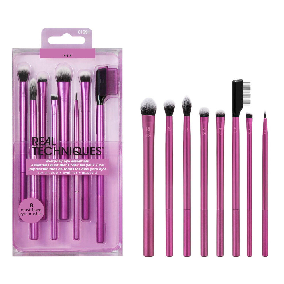 Real Techniques Everyday Eye Essentials Makeup Brush Set, Eye Brushes for Liner, Eyeshadow, Brows, and Lashes, Travel, Friendly, Synthetic Bristles,