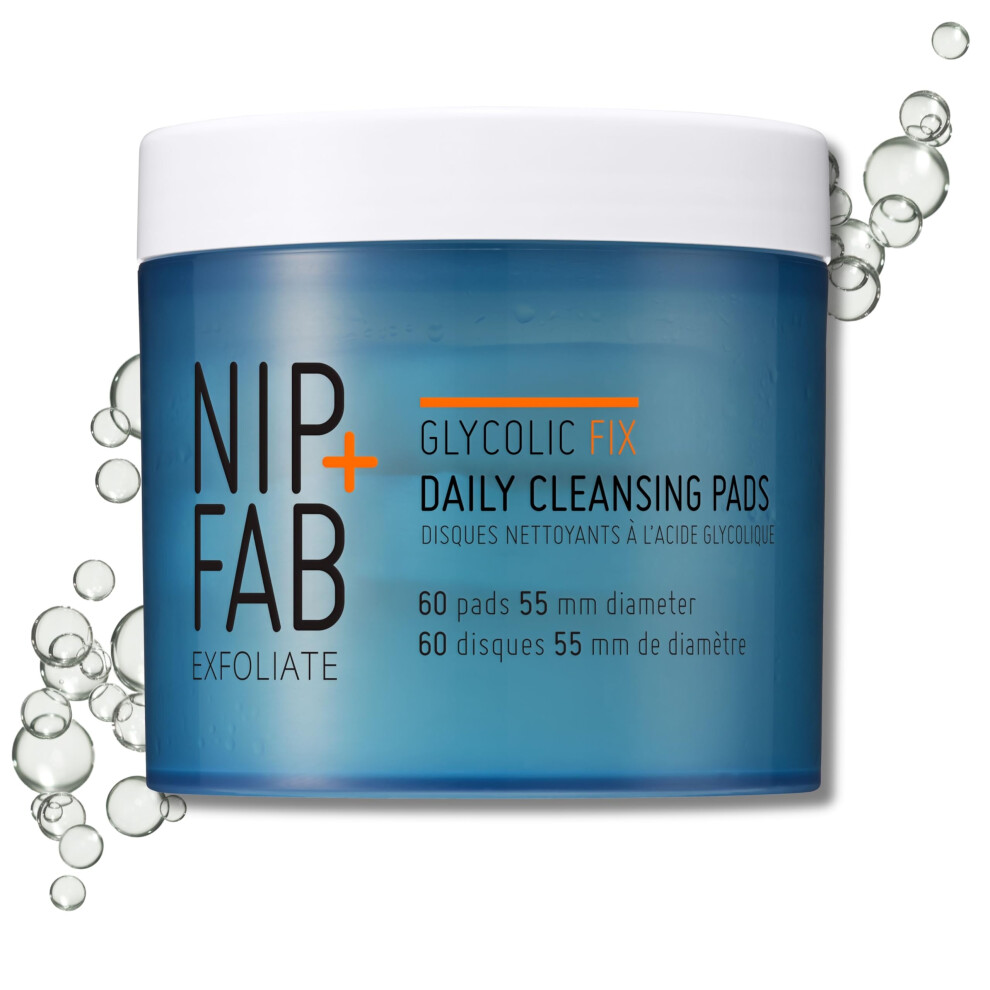 Nip + Fab Glycolic Acid Fix Daily Cleansing Pads for Face with Hyaluronic Acid, Witch Hazel, Exfoliating Resurfacing AHA Facial Pad for Exfoliation