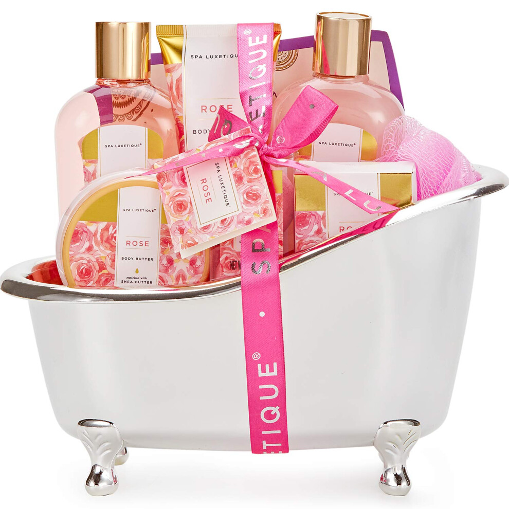Spa Luxetique Spa Gift Set, Pamper Gifts for Women, 8pcs Rose Bath Gift Set with Body Lotion, Body Butter, Bath Bombs, Bath Gift Sets for Women,