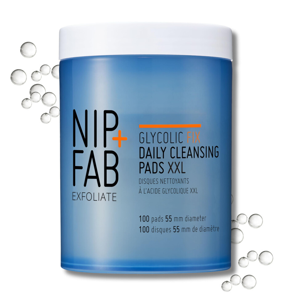 Nip+Fab Glycolic Acid Fix Daily Cleansing Pads for Face with Hyaluronic Acid | Witch Hazel | Exfoliating Resurfacing AHA Facial Cleanser Pad | 100