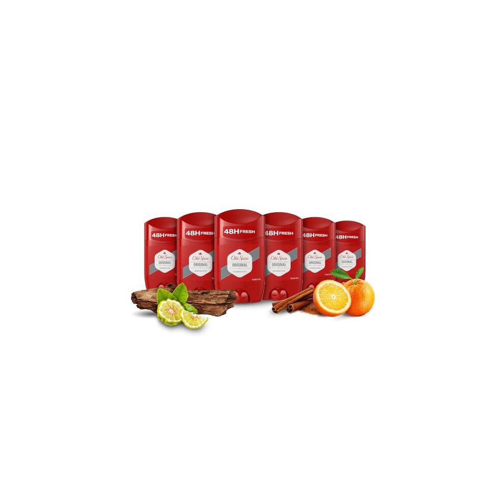 Old Spice Original Deodorant Stick For Men, Aluminium Free, Long Lasting Perfume Quality Scent, 48H Fresh, Invisible on Black & White, Multipack 6 x