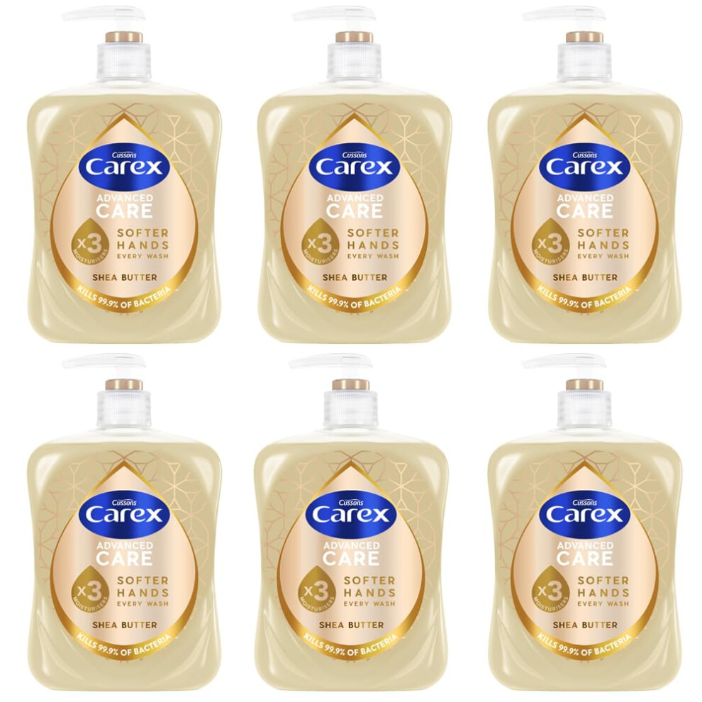 Carex Advanced Care Shea Butter Antibacterial Hand Wash, 3x More Moisturisers, Clean & Protect Hands, Bulk Buy, Pack of 6 x 500ml