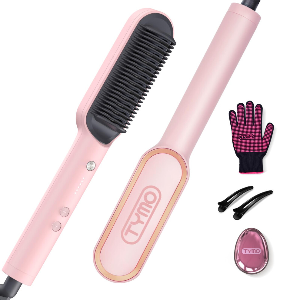 TYMO Hair Straightener Brush UK, Flat Iron and Hair Brush 2-in-1, Anti-Scald, Fast Heating, 5 Temp Settings (130?-210?), Professional Salon at Home,