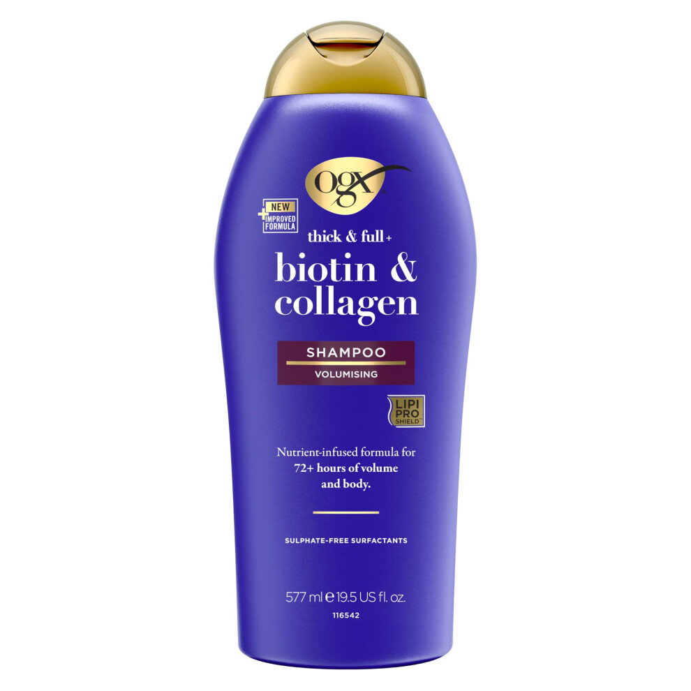 OGX Biotin and Collagen Volumising Hair Shampoo, Thick and Full, with Vitamin B7 Biotin, and Collagen, for Fine Hair, Sulfate Free Surfactants, 577ml