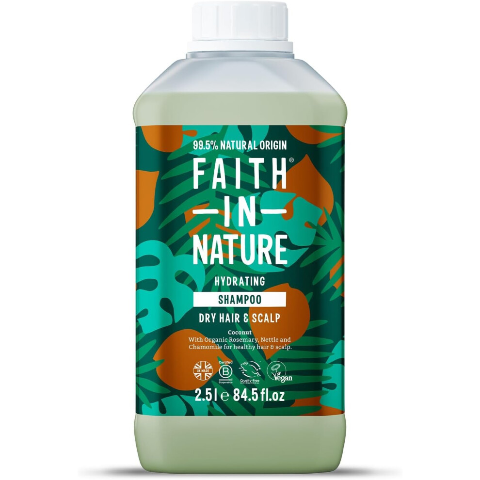 Faith In Nature Organic Coconut Shampoo, Hydrating for Dry Hair & Scalp, Vegan & Cruelty Free, No SLS, Silcones or Parabens, 2.5L Refill