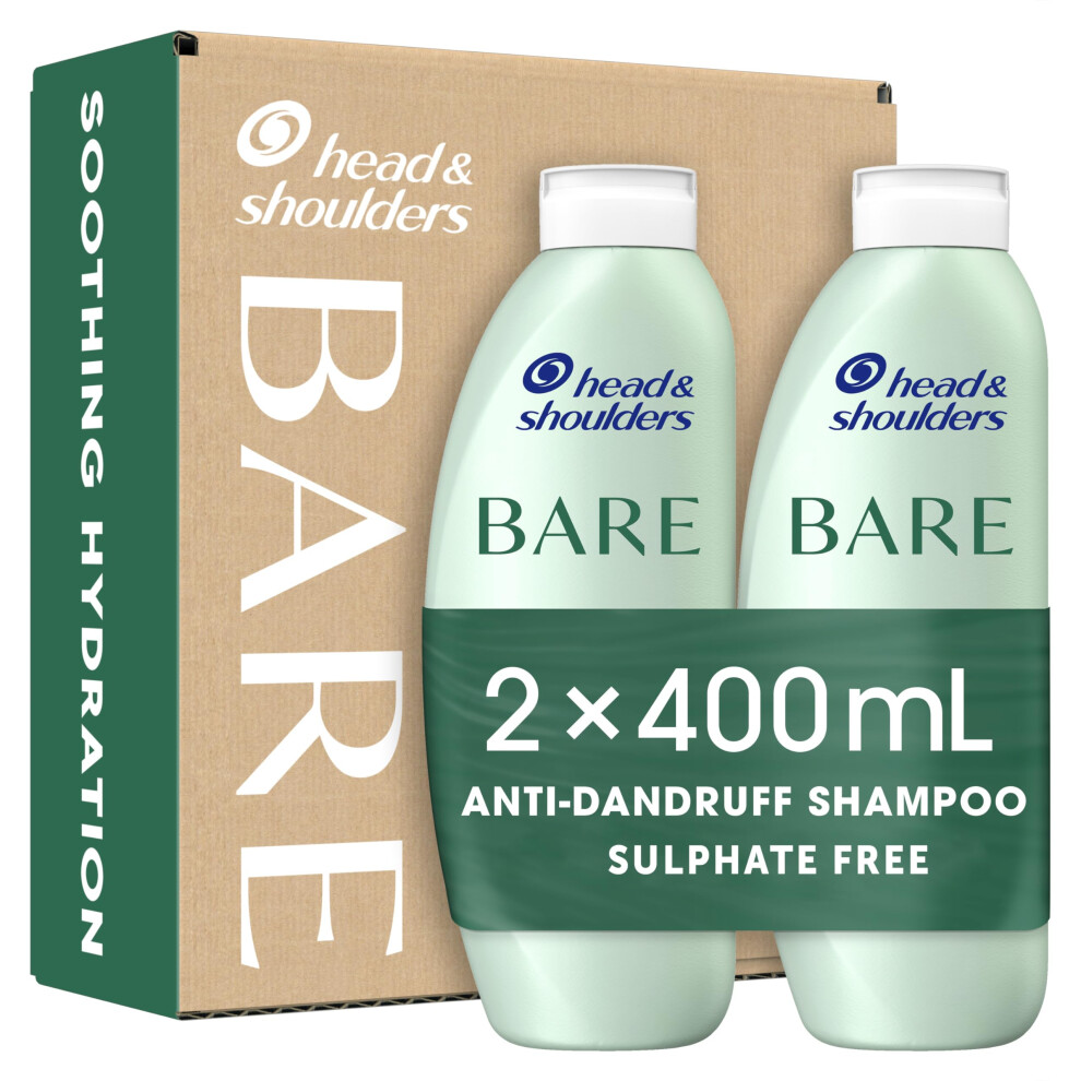 Head & Shoulders Anti dandruff Shampoo, Soothing Hydration Sulphate free, 2 x 400 ml, Duo Pack. Bare Shampoo For Dry Itchy Flaky Scalp, Minimal