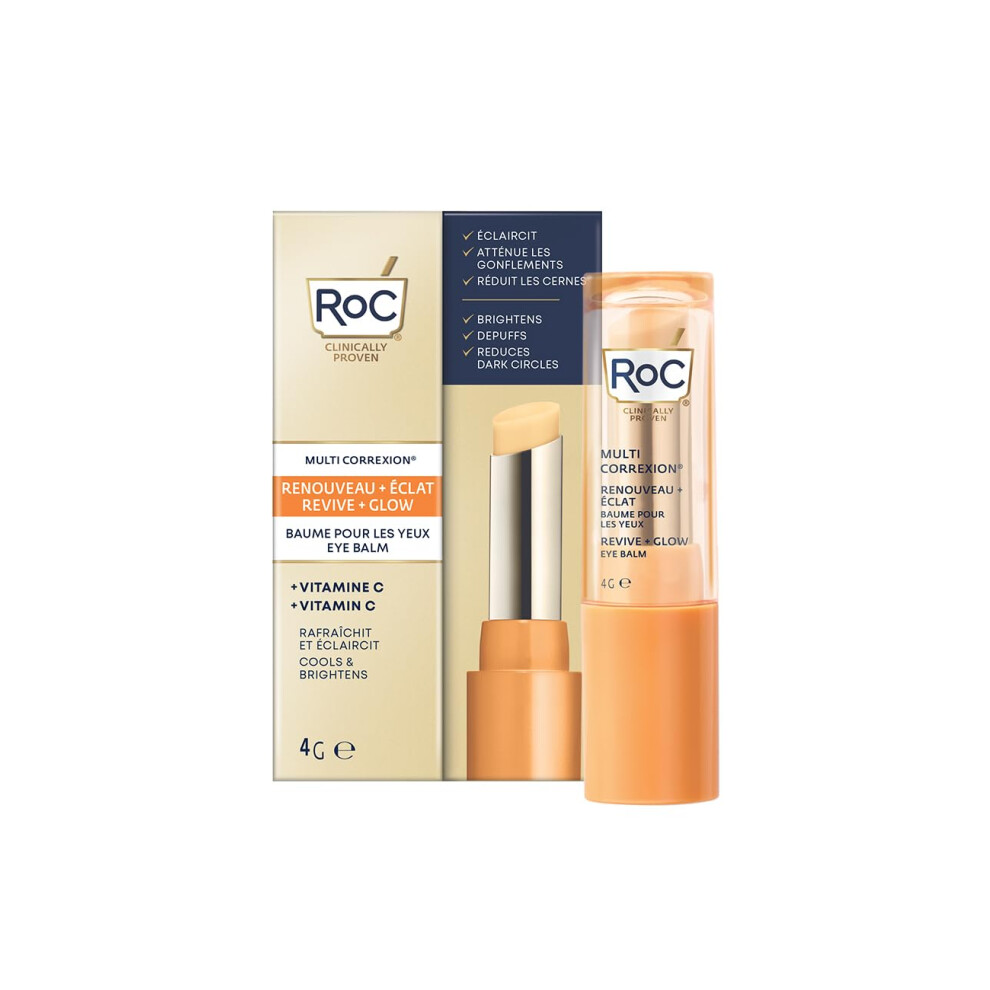 RoC Multi Correxion Revive + Glow Eye Balm, Vitamin C + Peptide Formula, Dark Circle Reduction, Touchless Application Eye Cream - 4g