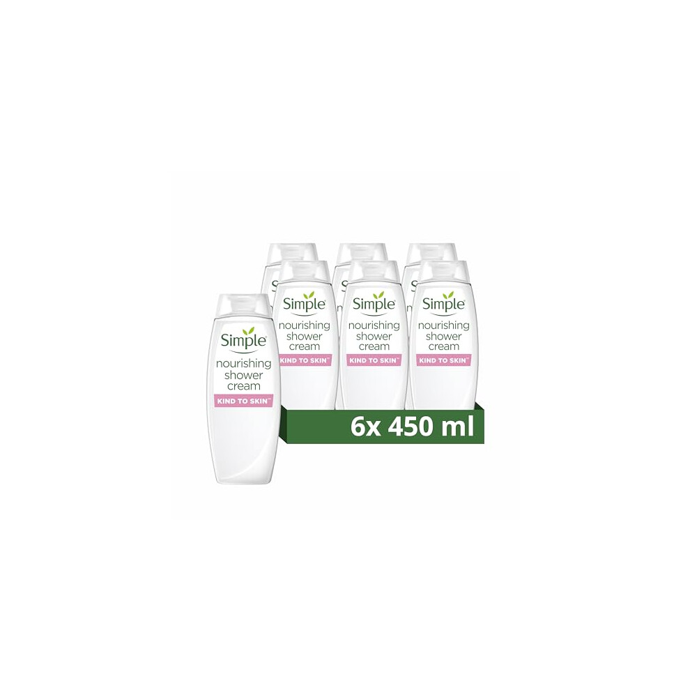 Simple Kind to Skin Nourishing Shower Cream Body Wash shower gel with vitamins and natural geranium oil for gentle skin care 6x 450 ml