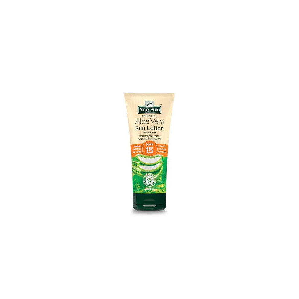 Aloe Pura Sun Cream Lotion SPF 15, Soothing Aloe Vera, Medium Protection UVA & UVB, Hyrdate and Protect, Natural, 200ml