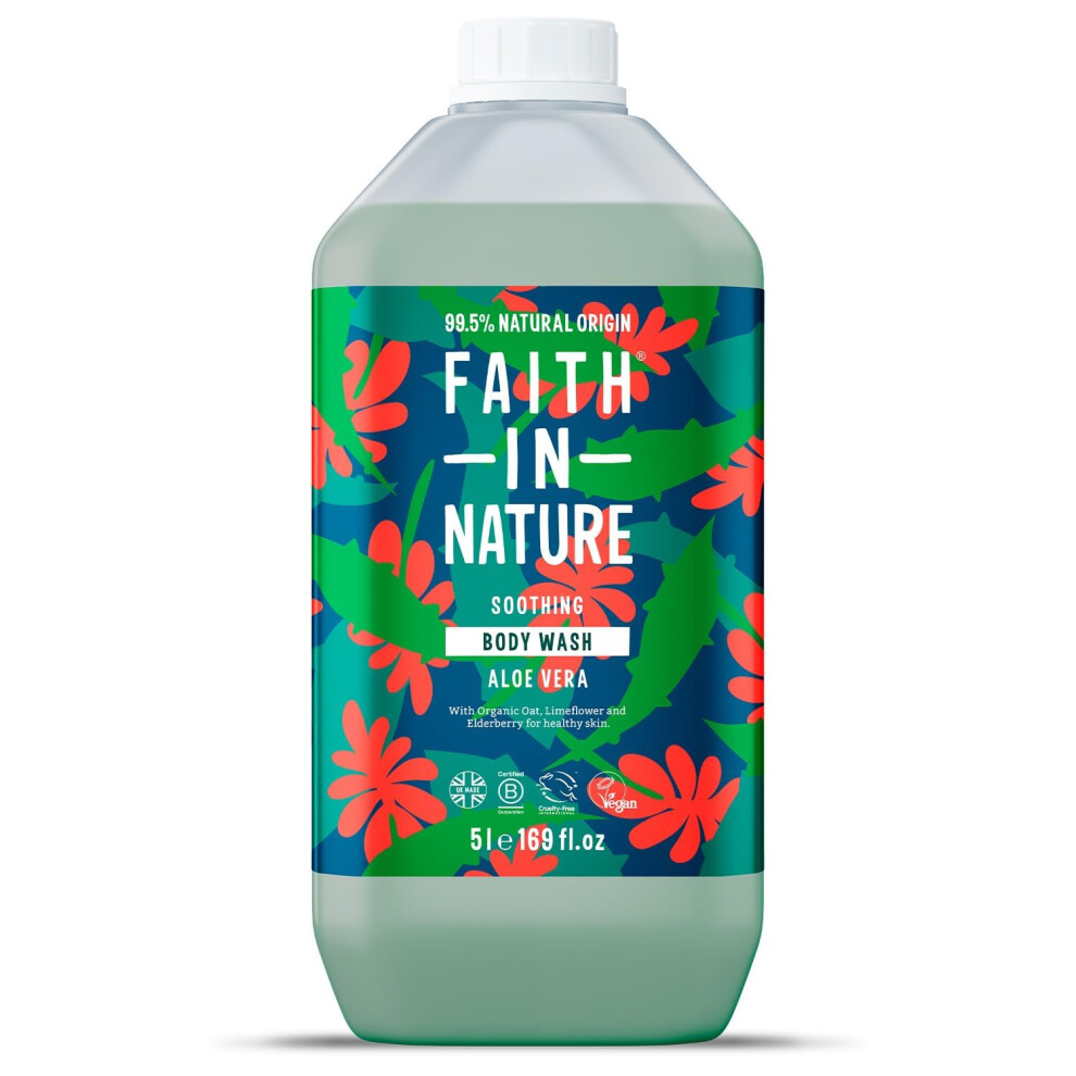 Faith In Nature Natural Aloe Vera Body Wash, Soothing Shower Gel, Vegan & Cruelty Free, No SLS or Parabens, 5L Refill Pack