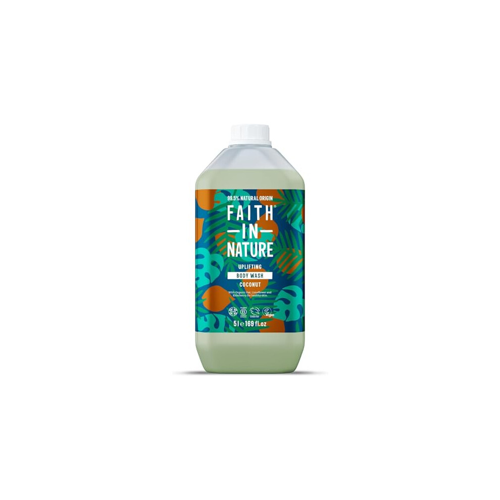 Faith In Nature Organic Coconut Body Wash, Uplifting Shower Gel, Vegan & Cruelty Free, No SLS or Parabens, 5L Refill Pack