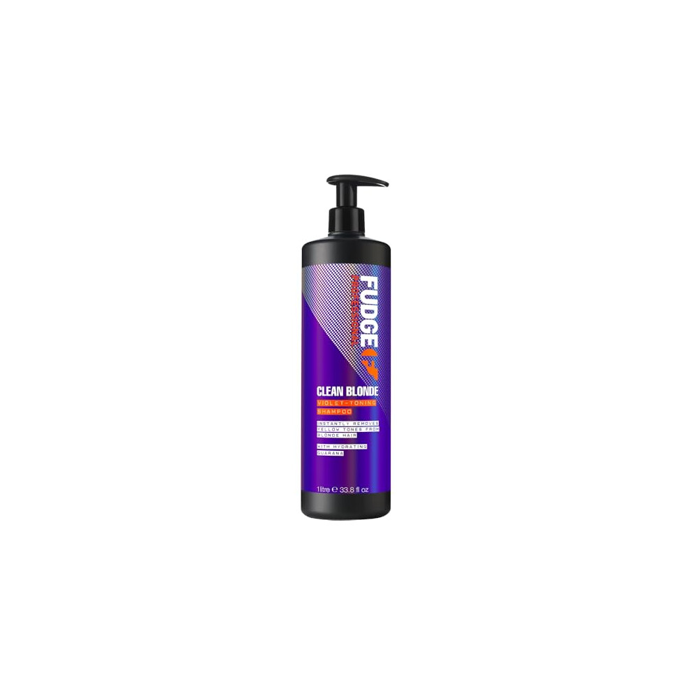 Fudge Professional Original Clean Blonde Shampoo, Bulk Size, Purple Toning for Blonde Hair, 1 Litre