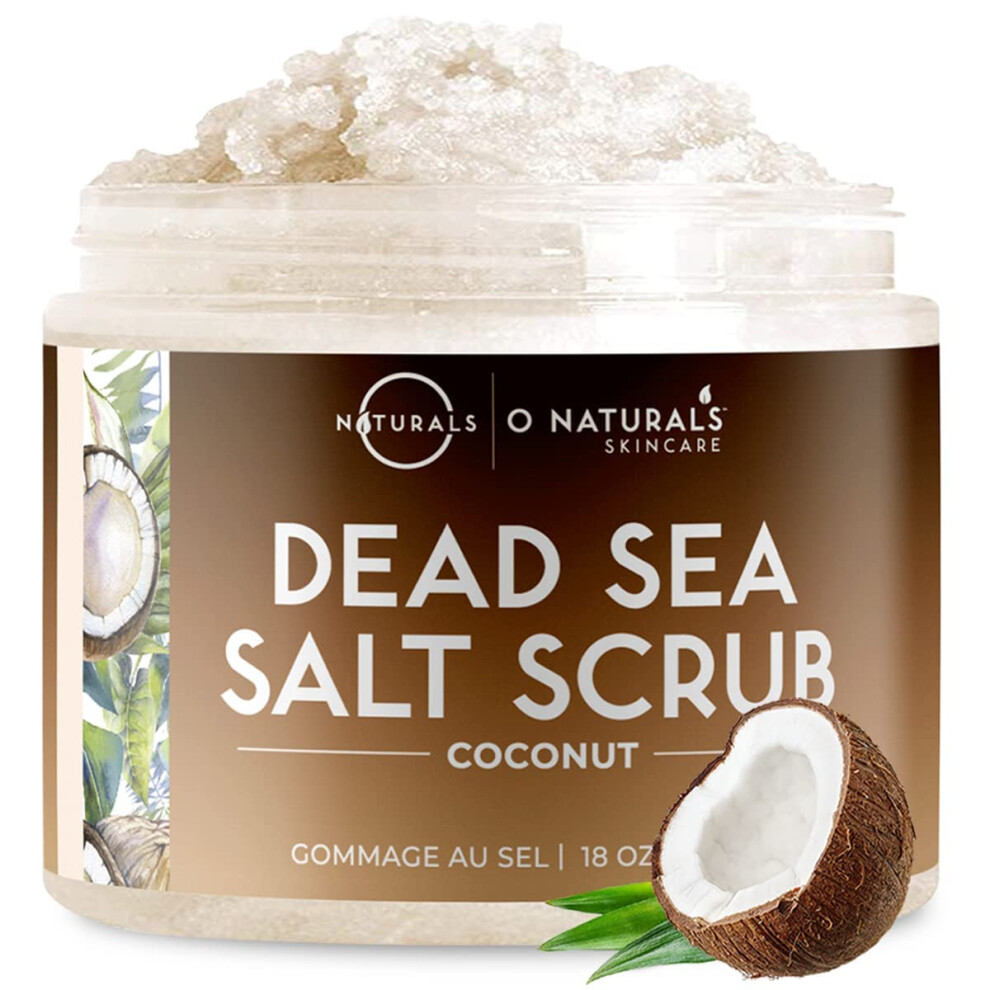 O Naturals 510g Ultra Hydrating Coconut Dead Sea Salt Scrub - Skin Smoothing Body Scrub Exfoliator & Foot Scrub, Body Exfoliator & Exfoliating Face