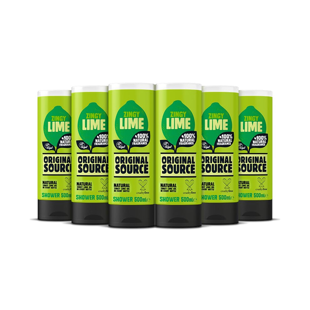 Original Source Lime Shower Gel, 100 Percent Natural Fragrance, Vegan, Cruelty Free, Paraben Free, Bulk Buy, Pack of 6 x 500 ml