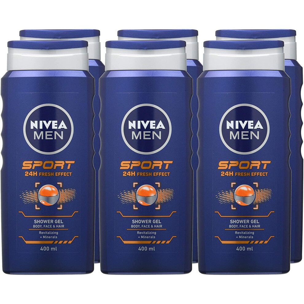 NIVEA MEN Sport Shower Gel (6 x 400ml), Refreshing Body Wash with Lime Scent, All-in-1 Shower Gel for Men, Strong NIVEA MEN Shower Gel