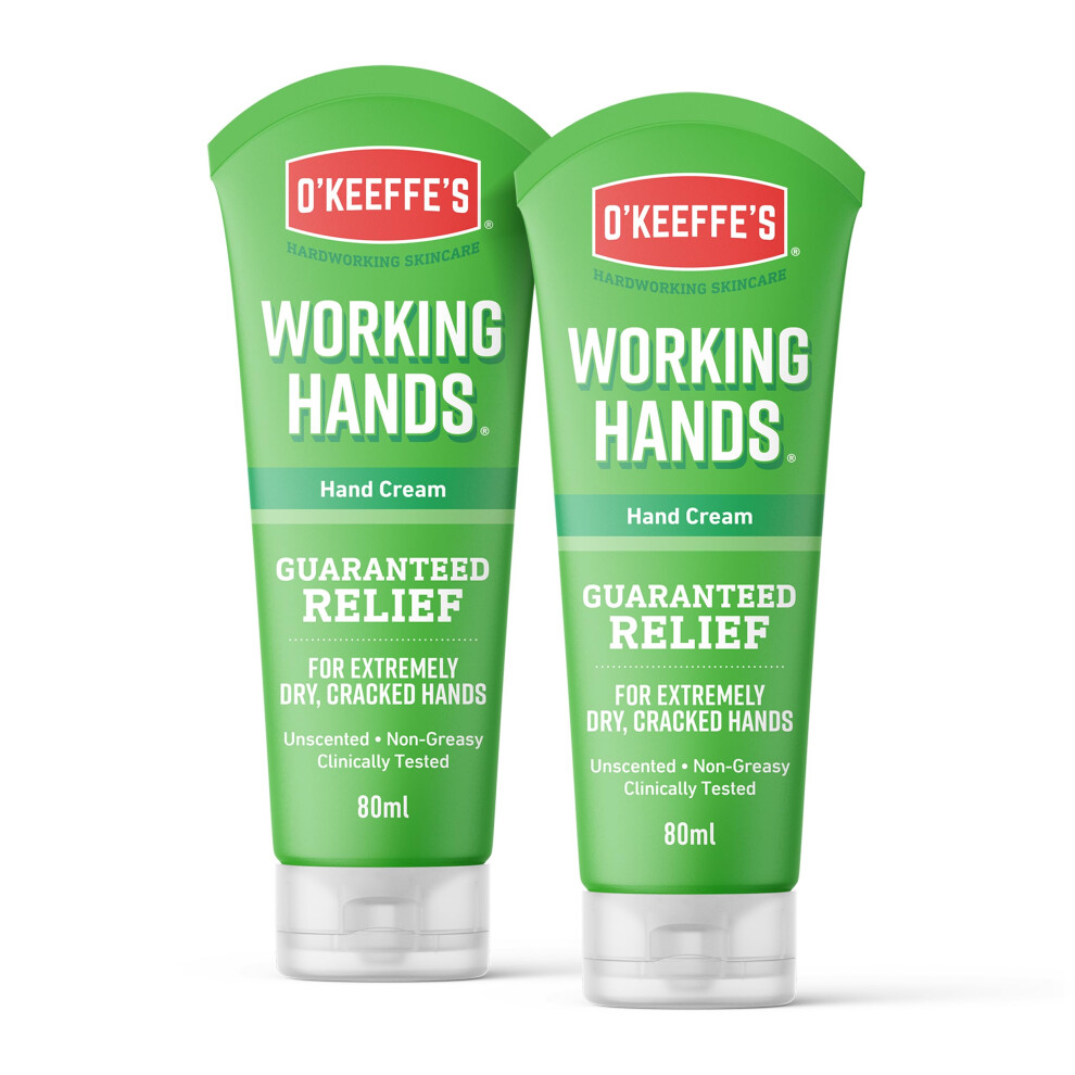 O'Keeffe's Working Hands, 80ml Tubes (2 Pack) - Hand Cream for Extremely Dry, Cracked Hands | Instantly Boosts Moisture Levels, Creates a Protective