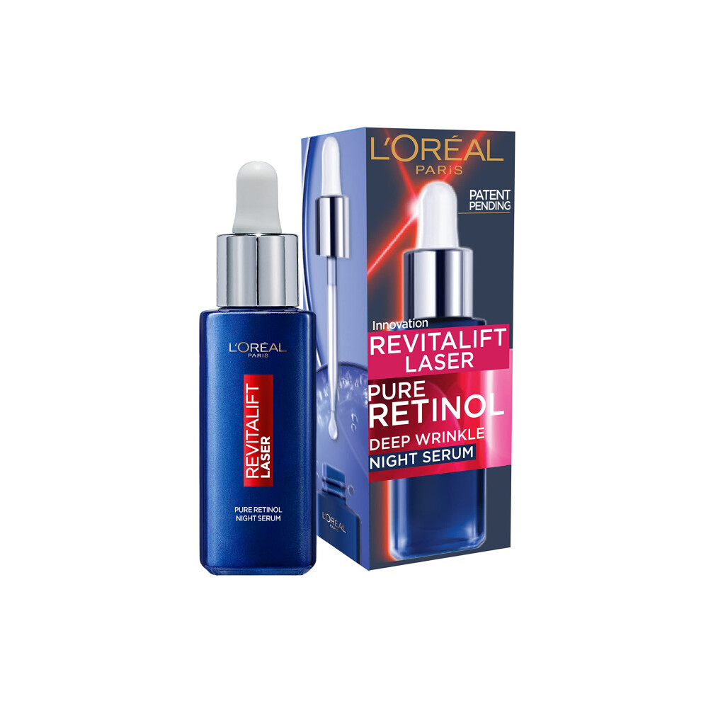 L'Oreal Paris Pure Retinol Serum, Revitalift Laser Deep Anti-Wrinkle Retinol Night Serum For Face [Revitalift Laser Retinol Serum 30ml + x3 Hydra