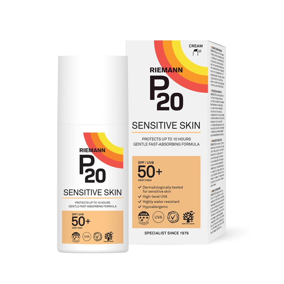 RIEMANN P20 SPF50 Sensitive Sun Cream 200ml, High Level UVA Protection for up to 10 Hours, Allergy Certification, Water Resistant, Durable & Long