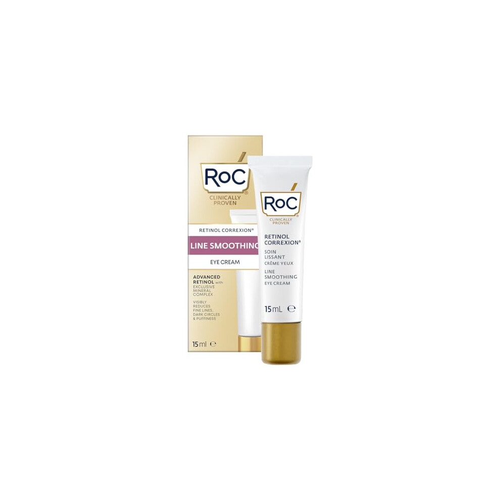 RoC Retinol Correxion Line Smoothing Eye Cream, Reduces Puffiness & Dark Circles, Anti Wrinkle & Anti Aging Treatment for the Delicate Eye Area - 15ml