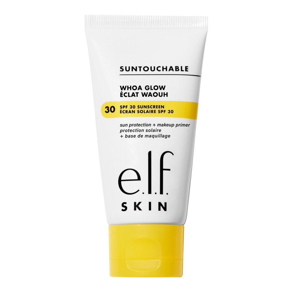 e.l.f. SKIN Suntouchable Whoa Glow SPF 30, Sunscreen & Makeup Primer For A Glowy Finish, Made With Hyaluronic Acid, Vegan & Cruelty-Free, Packaging