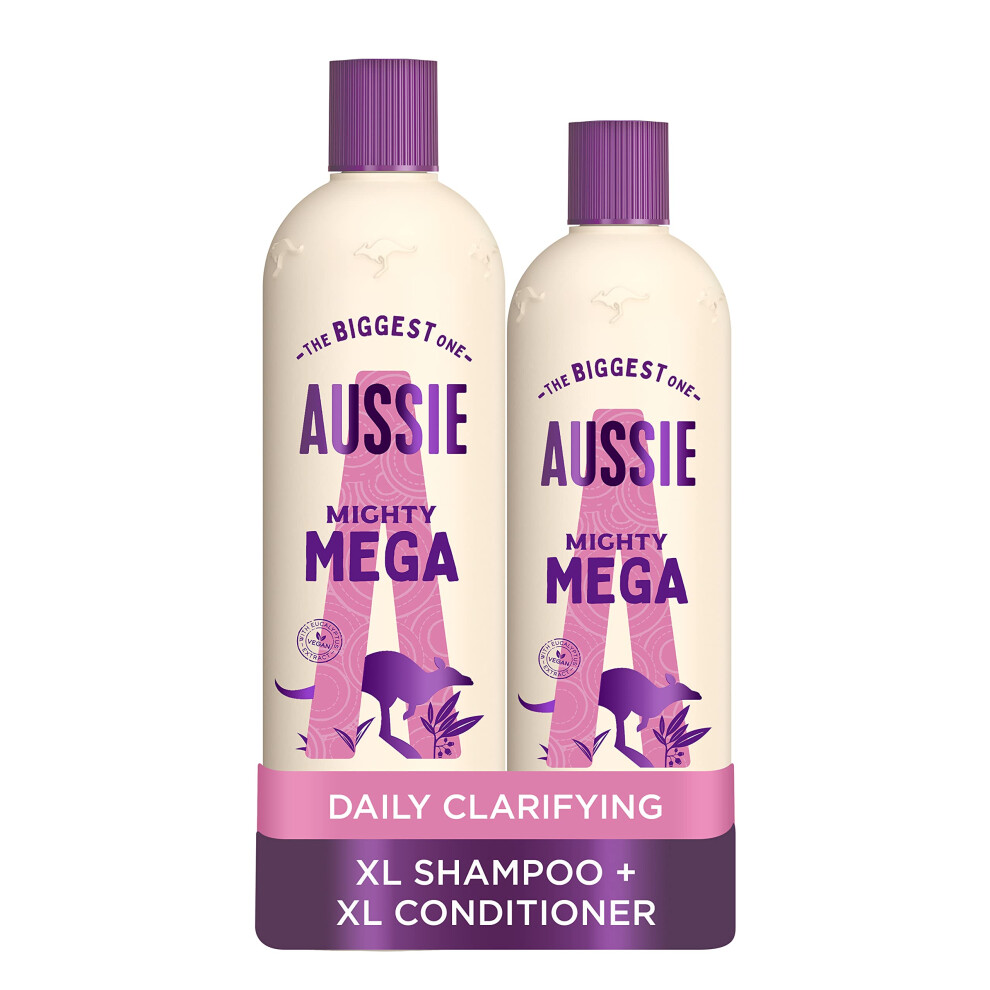 Aussie Mega Shampoo and Conditioner Set, Hair Care for Dry Damaged Hair, Vegan Shampoo and Conditioner, Silicone Free, XL Value Pack, 1145ml, Pack of