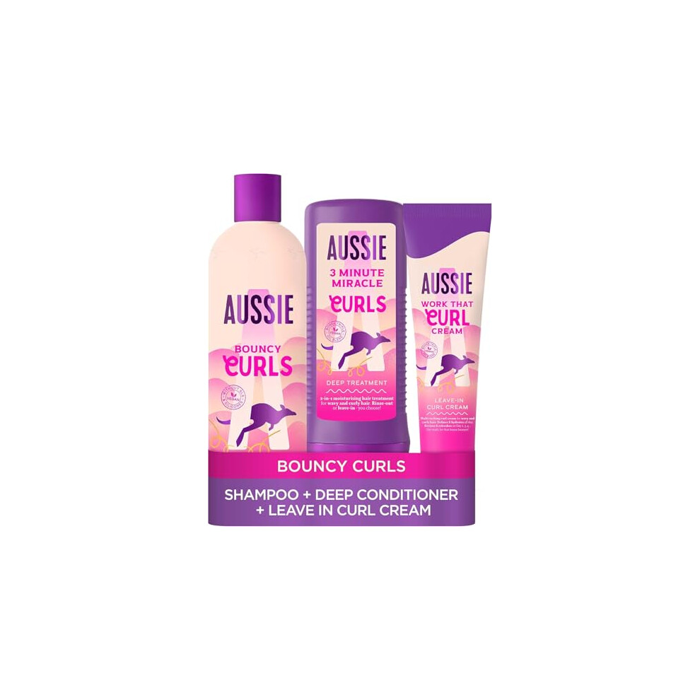 Aussie Curls Shampoo and Conditioner Set with Leave In Conditioner Curl Cream, Curly Hair Products with Coconut Oil, Jojoba Oil & Macadamia Nut Oil