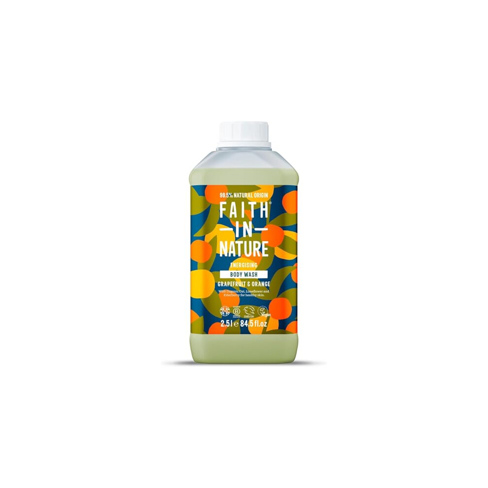 Faith In Nature Natural Grapefruit & Orange Body Wash, Energising Shower Gel, Vegan & Cruelty Free, No SLS or Parabens, 2.5L Refill