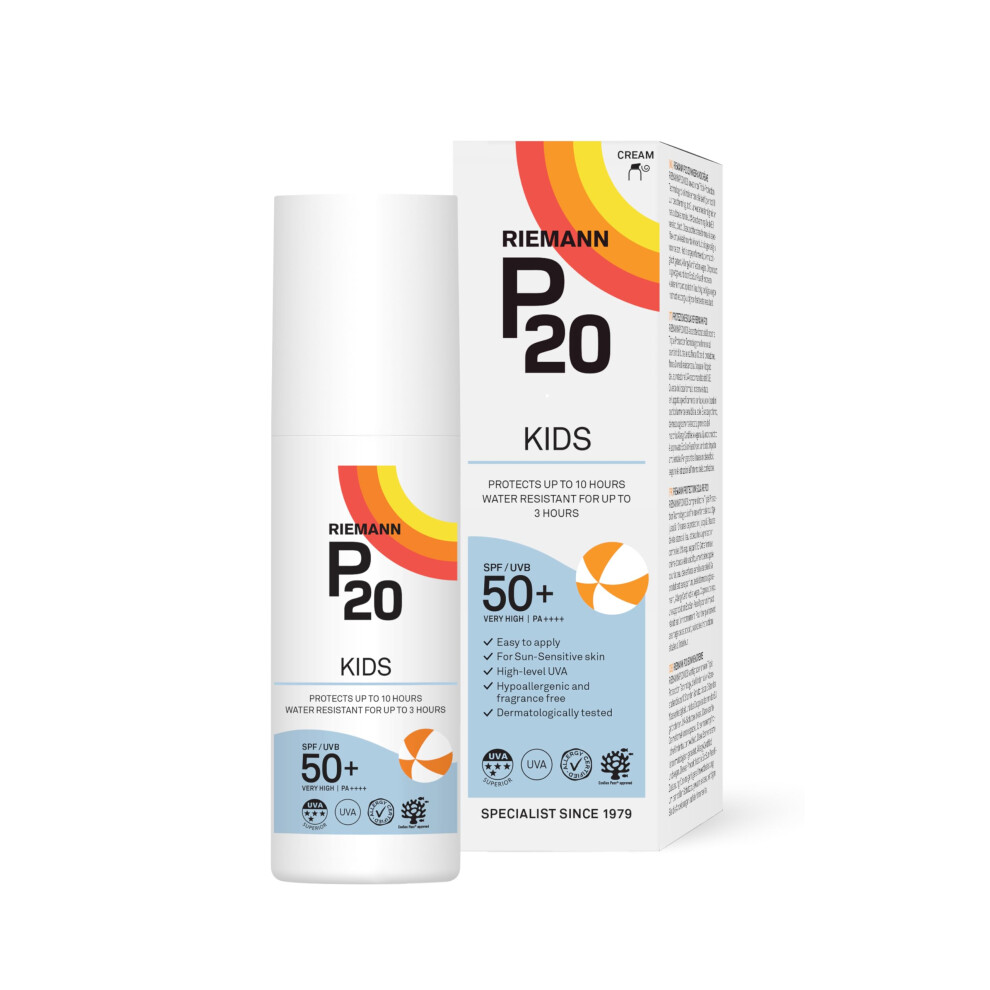 Riemann P20 Sun cream/lotion for Kids (+1 yr) SPF50+. All day long, Once a day, Hydrating, Absorbs Fast, Long lasting, 5*UVA & UVB, protects up to