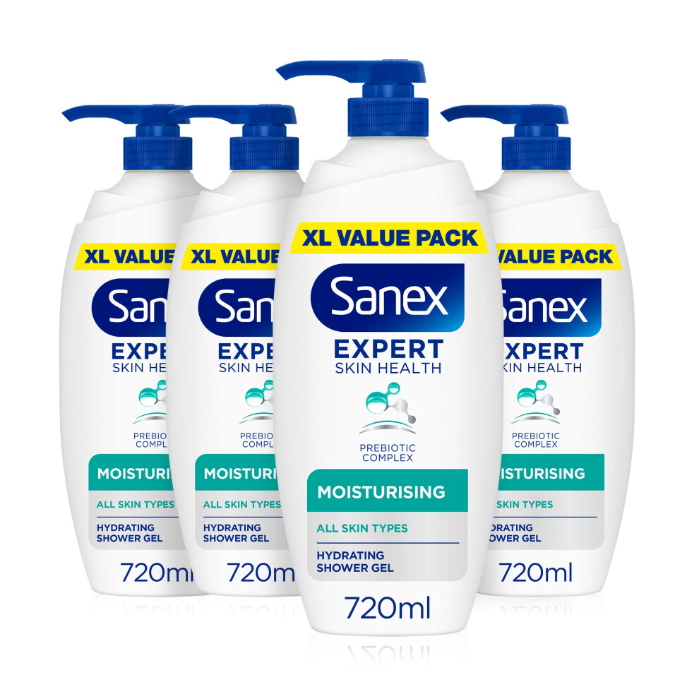 Sanex Body Wash - Expert Skin Health - Moisturising Shower Gel - Dermatologist Tested Hydrating For All Skin Types - Multipack - 4 Pack - 720ml Pump