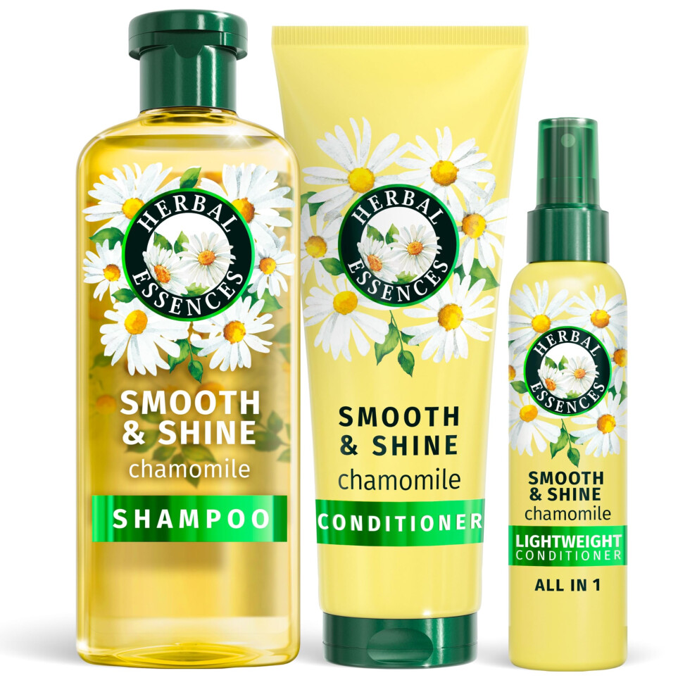 Herbal Essences Chamomile Smooth & Shine Set: Shampoo 350ml + Conditioner 250ml + Lightweight Leave-In Conditioner All In One 145ml