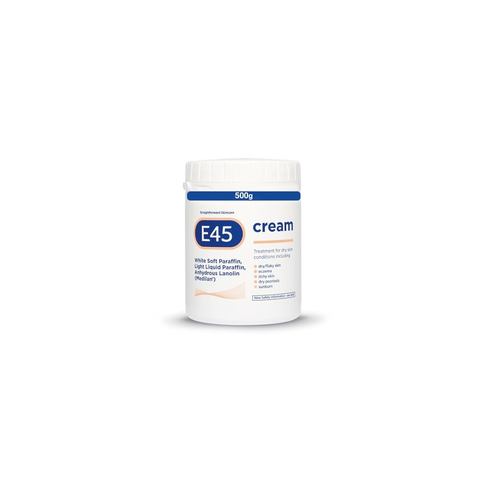 E45 Cream 500 g Tub ? Moisturiser for Dry Skin and Sensitive Skin - Emollient Body Cream to Soothe Dry and Irritated Skin - Itchy Skin, Eczema Cream -