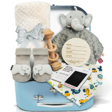 Newborn Baby Shower Gifts Set: 9PCS Boy Gifts Hamper Including Baby Blankets&Baby Bibs&Baby Socks and More - Unisex New Born Box Personalised Boy