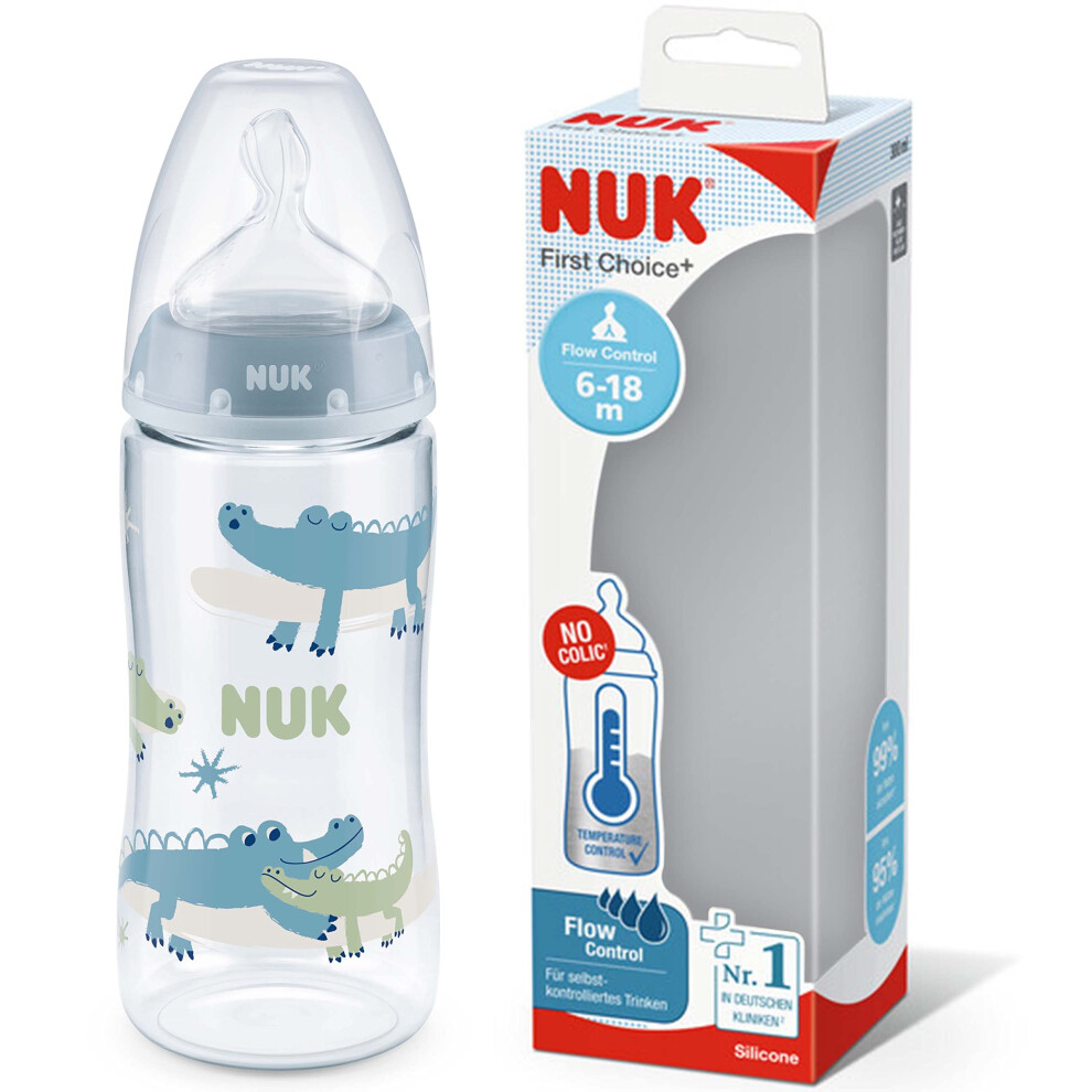 NUK First Choice+ Baby Bottle - 6-18 Months - Temperature Control - Flow Control - Anti-Colic Aeration System - 360ml - BPA Free - Silicone Teat -