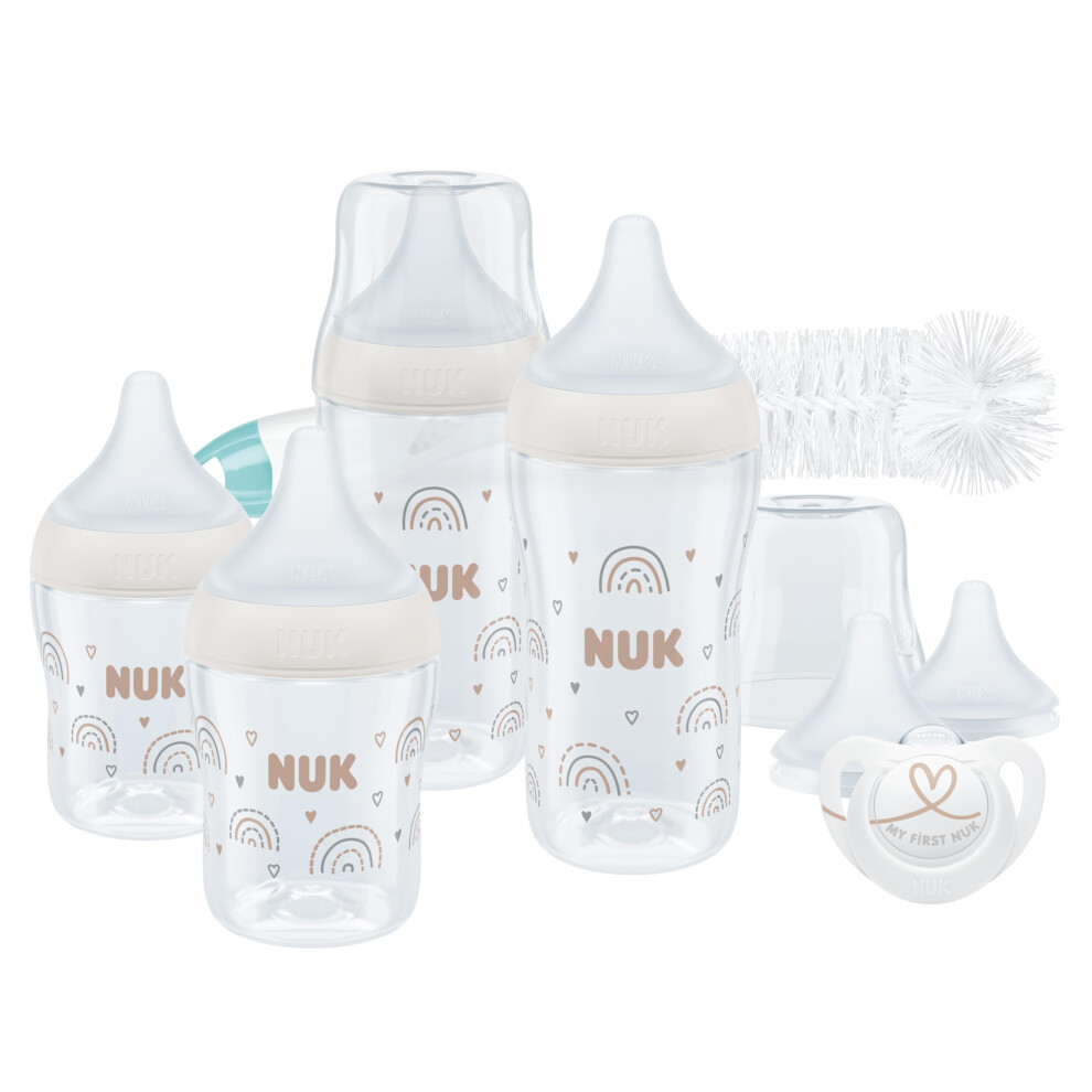 NUK Perfect Match Perfect Start Baby Bottles Set | 0-6+ Months | Adapts to Baby's Palate | 4 x Anti Colic Baby Bottles, Dummy, Bottle Brush & More |