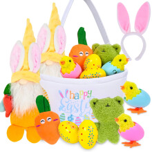 Newchin 9Pcs-My First Easter Basket, Easter Plush Playset Stuffer Toys Gifts for Kids Toddlers Babies, Includes Bunny/Chicks/Egg/Headband