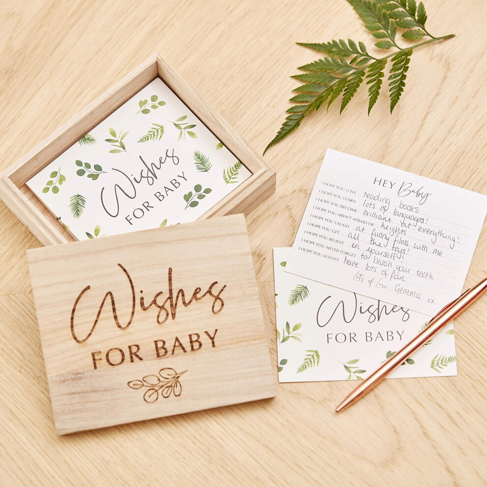 Ginger Ray Botanical Baby Shower Advice Cards & Keepsake Box Wood