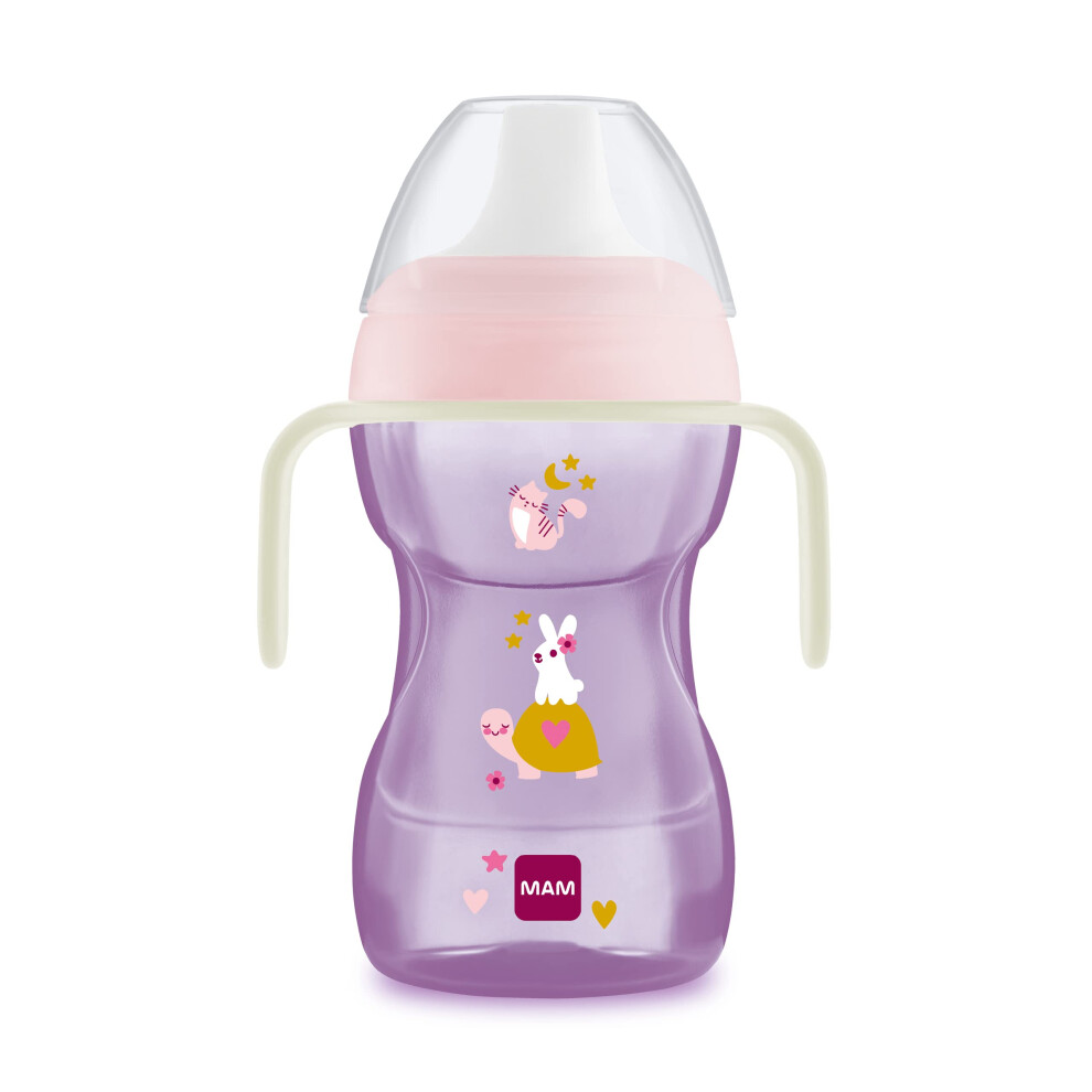 MAM Fun to Drink Cup & Glow Handles | Spill-Free Sippy Cup for Toddlers | Non-Slip Handles | Encourages Independent Drinking | Pink (Various Designs)