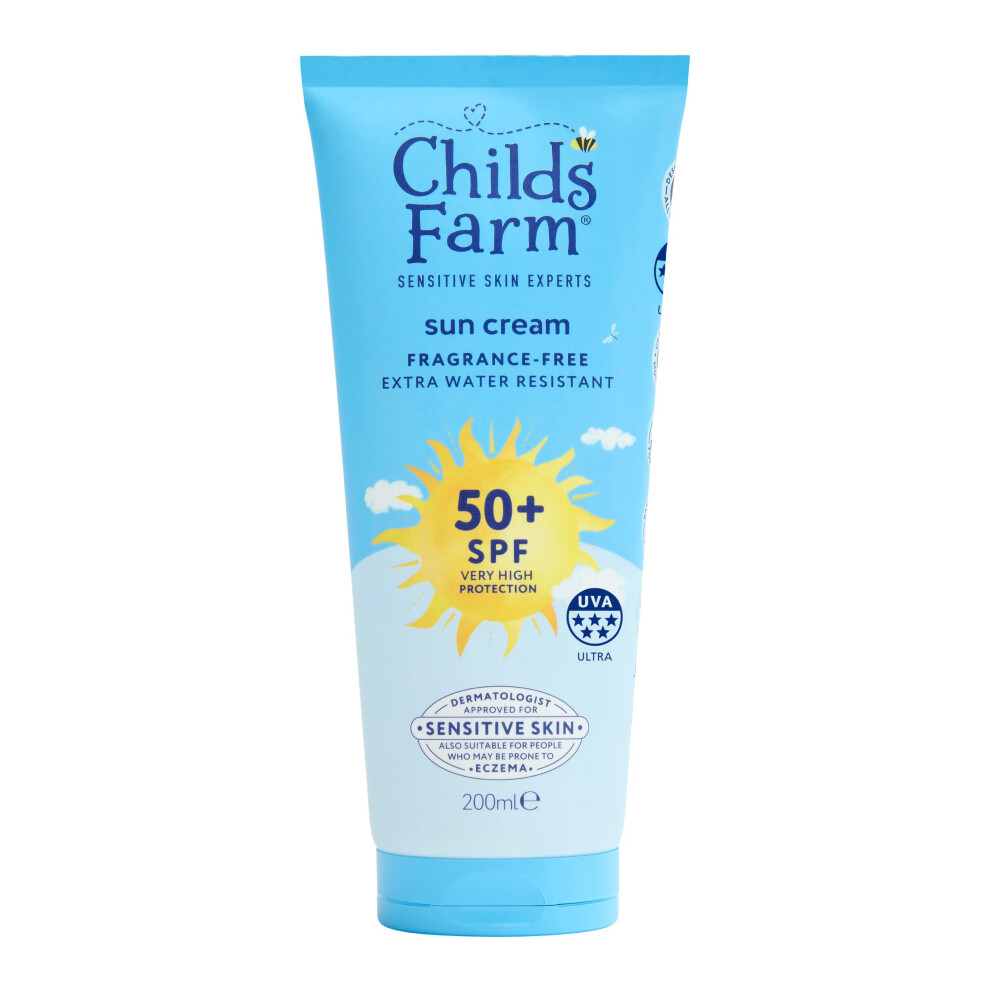 Childs Farm Kids & Baby Sun Cream SPF 50+ | UVA & UVB Very High Protection | Extra Water Resistant | Fragrance Free | Suitable for Dry, Sensitive