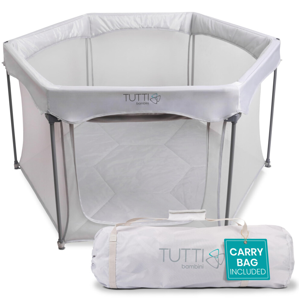 Tutti Bambini Baby Playpen - Foldable Playpen for Baby and Toddlers with Breathable Mesh Walls, Padded Frame, Zip Door & Fitted Playpen Mat, Baby Play