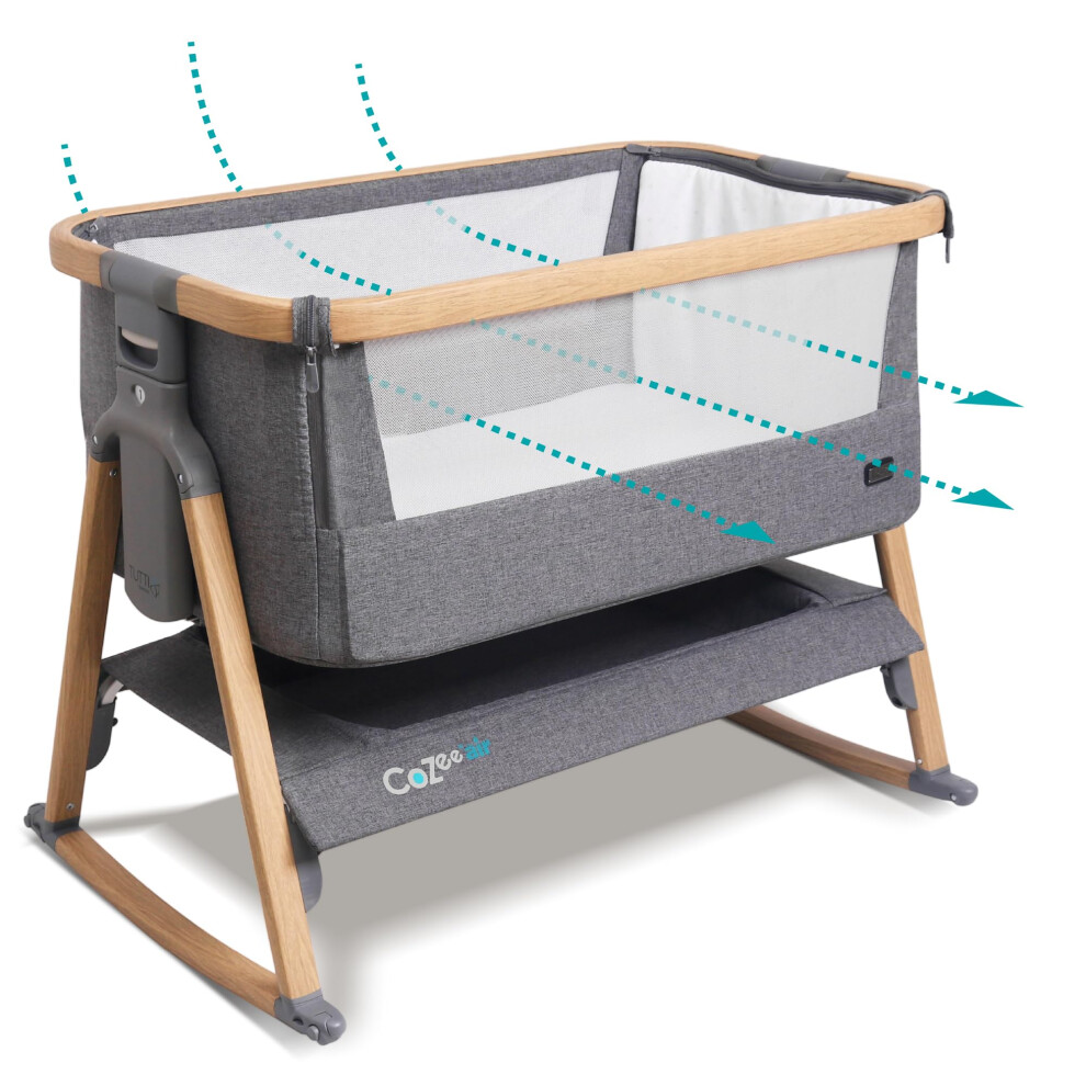 Tutti Bambini CoZee? Air Extra Breathable Next To Me Crib & Standalone Baby Cot - Baby Rocker with Deluxe Airflow Mattress, Easy Fold Baby Bed, Travel