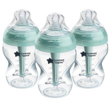 Tommee Tippee Baby Bottles, Advanced Anti-Colic Baby Bottle with Slow Flow Breast-Like Teat, 260ml, 0m+, Self-Sterilising, Baby Feeding Essentials,